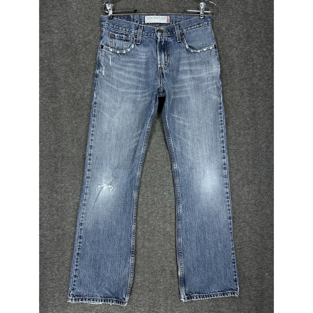 Vintage Y2K Levis 527 Jeans 29X30 Blue Distressed Fading Whiskering Slim Bootcut